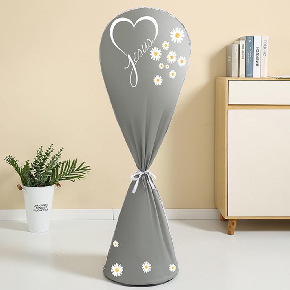 Copri ventilatore in tessuto grigio con stampa floreale a cartoni animati e chiusura con coulisse