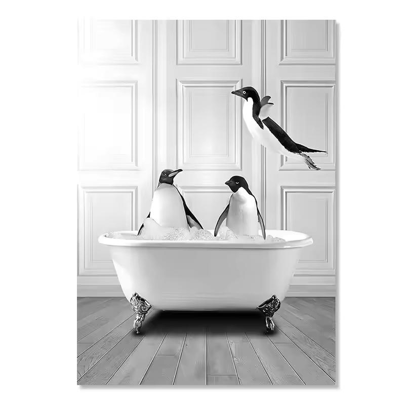 Nordic Black and White Toilet Bathtub Canvas Painting Wall Art Bathroom Posters and Prints Animal Elephant Giraffe Home Decor