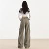 Women's Brown Velvet Wide-Leg Cargo Pants with Multi-Pockets - Spring 2025 Hiking & Casual Wear