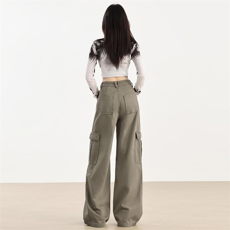 Women's Brown Velvet Wide-Leg Cargo Pants with Multi-Pockets - Spring 2025 Hiking & Casual Wear