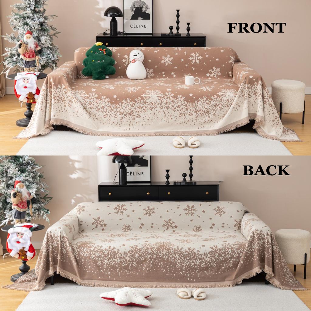 Christmas Sofa Cover Christmas Yarn-Dyed Snowflake Towel Four Seasons Universal Full Cover Anti-Slip Sofa Cover Festive Blankets