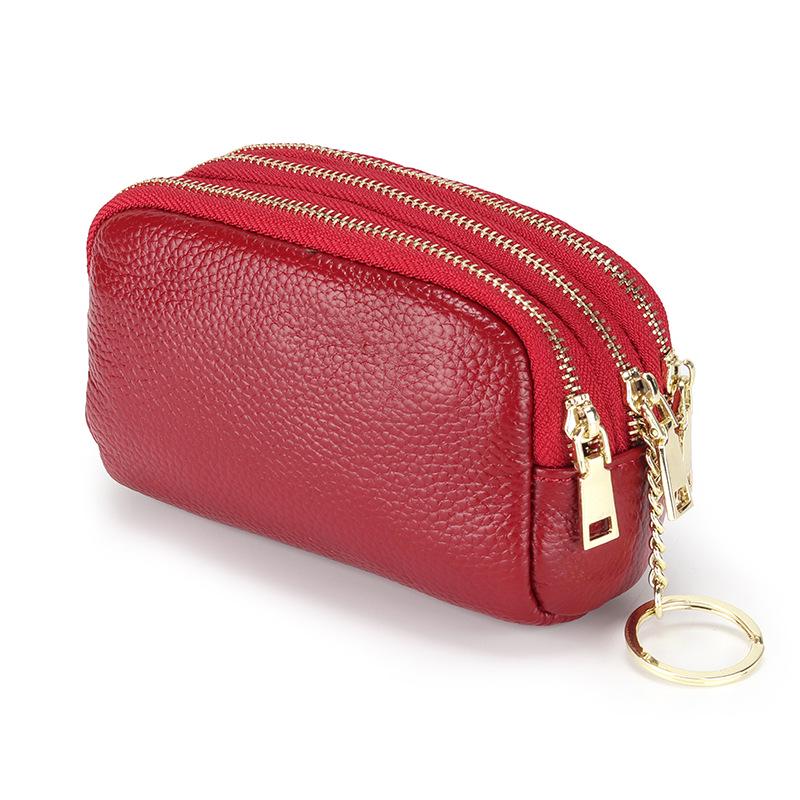 

Мини кошелек для монет из коровьей кожи с тремя молниями - Многофункциональный держатель для ключей и компактный кошелек