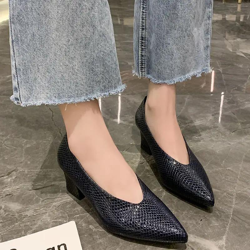 Mocassins Chaussures pour Femmes Talons Hauts Bleus Talon Bloc Élégant Mode Livraison Rapide Avec Réduction Chic et Élégant Escarpins Femme