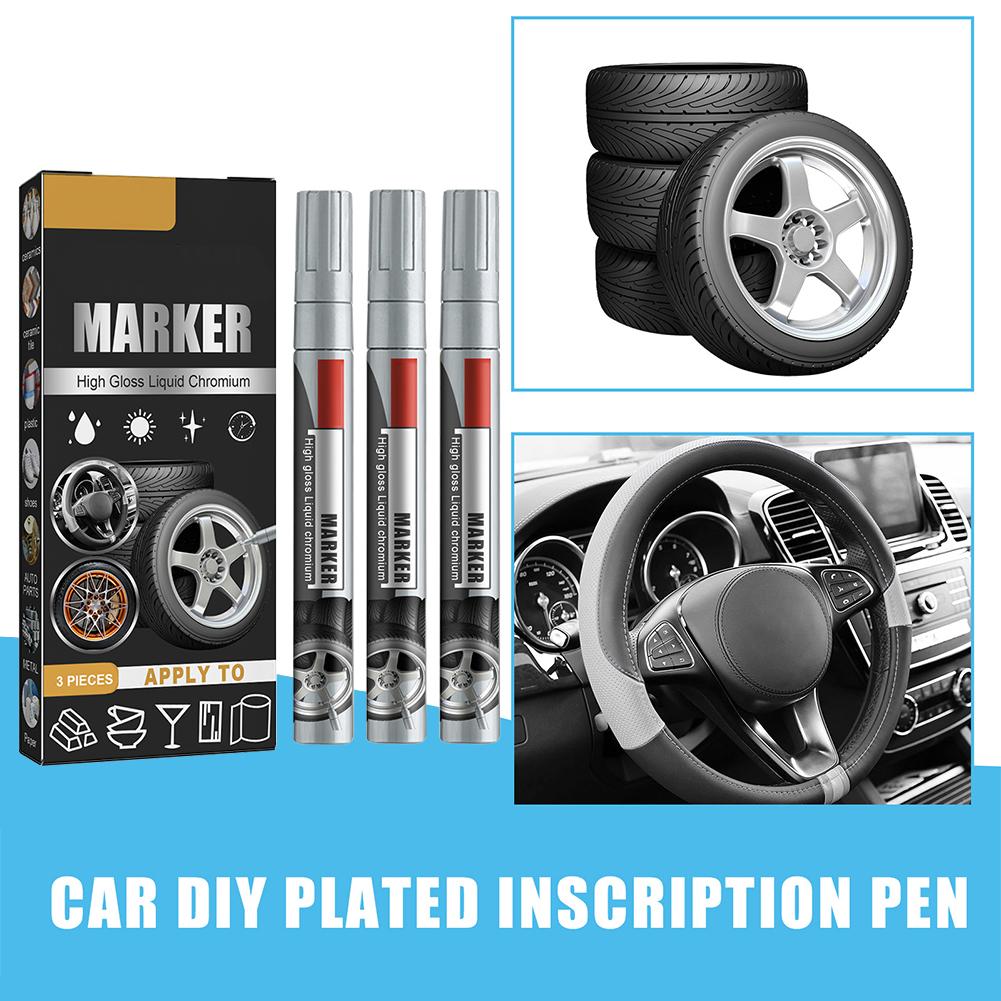 3pcs Chrome Marker Pen Permanent Marker For Car Bike Motor Tires Tyre Marker Paint Pen Rubber Tyre Marker Metallic Markers