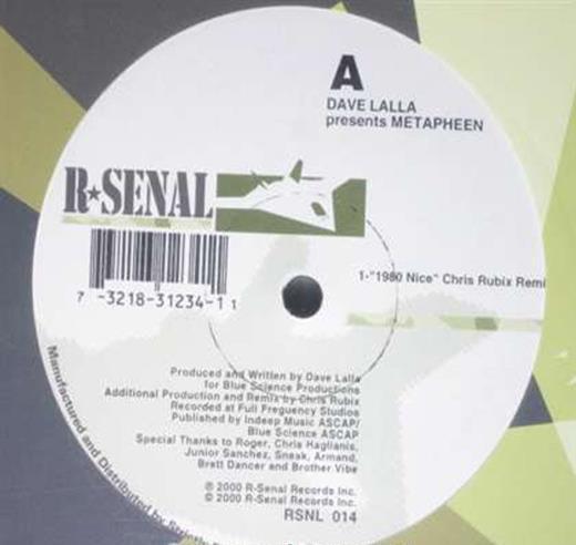

12inch Record DAVE LALLA PRESENTS METAPHEEN 1990 Nice RSNL014 RSenal 2000 US Dance Electronica Used