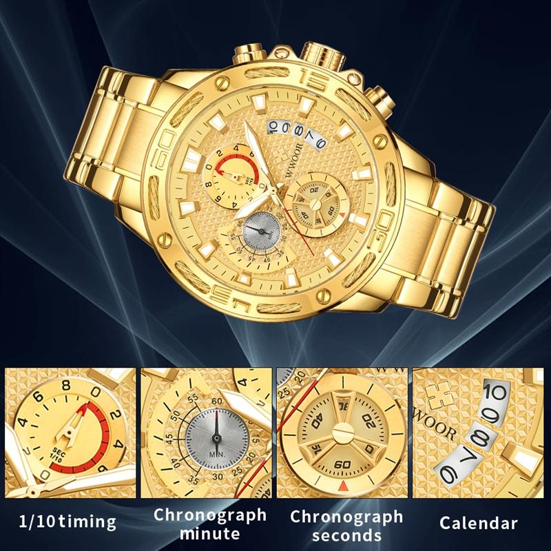 Herrenuhren Top Marke Mode Luxus Gold Edelstahl Quarz Uhr Herren Wasserdicht Sport Chronograph Uhr