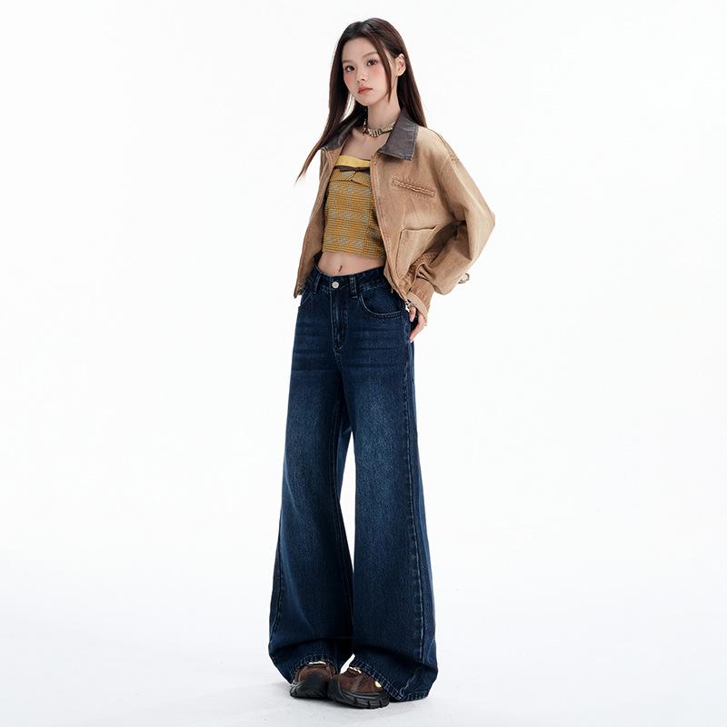 Dam 2025 Höst Retro Vida Ben Låg Midja Lätt Utsvängda Lösa Jeans