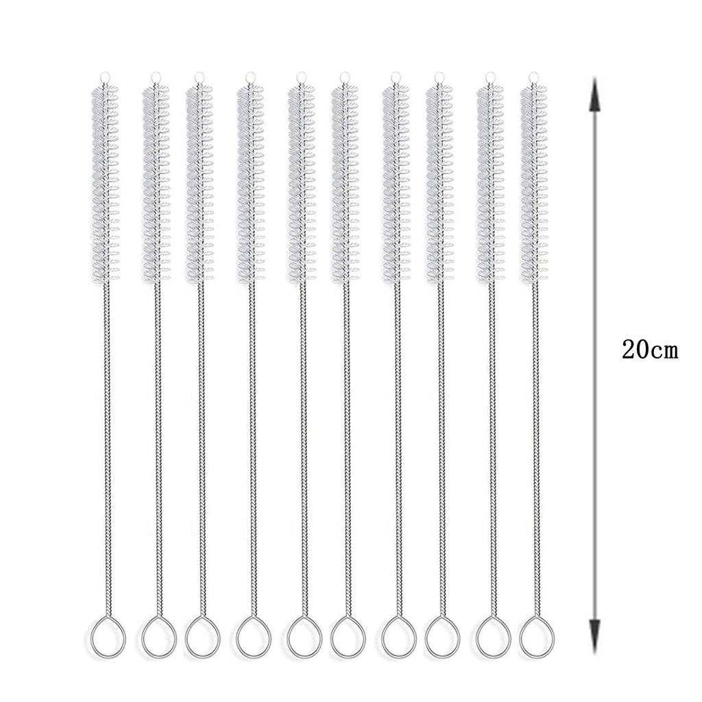 10Pcs/Set 304 Stainless Steel Cleaning Brushes Soft Hair Suction Glass Tube Brushes Tools Drinking Straws Bottle Cleaner Brush