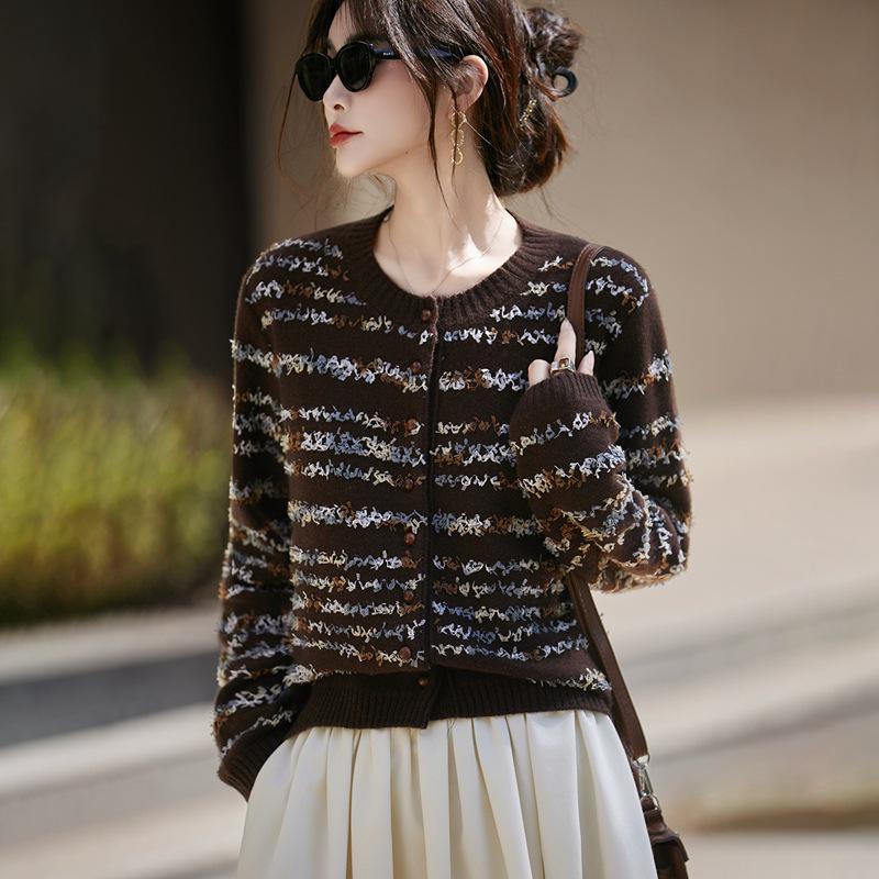 

Женский кардиган из высококачественной вязаной шерсти - Свободный крой, Круглый вырез, Свитер-пальто с длинным рукавом для осени/зимы Extra Large