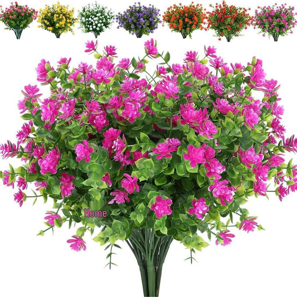 Artificial Camellia Flowers and Eucalyptus Leaves for Outdoor and Garden Decoration