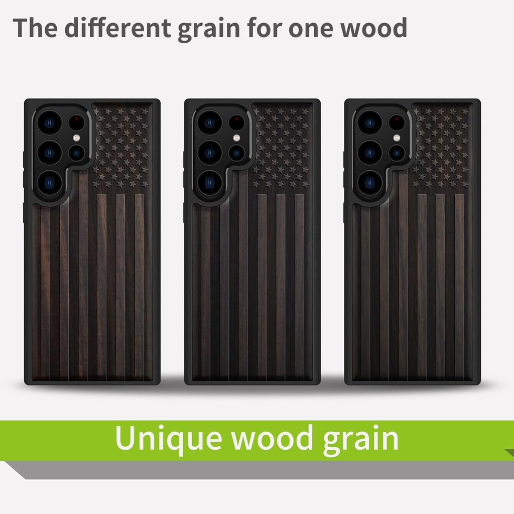 Carveit Wood Case for Galaxy S24 Ultra Case [Natural Wood & Black Soft TPU] Shockproof Protective Cover Unique Wooden Design Compatible with Samsung