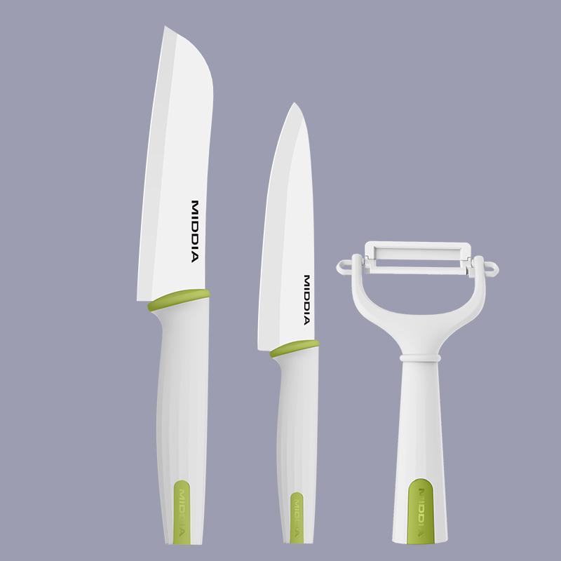 MIDDIA 3-Piece 5-Inch Ceramic Chef Fruit Knife Set with Plastic Handle for Home Kitchen Use Includes Peeler 5 INCH зелёный