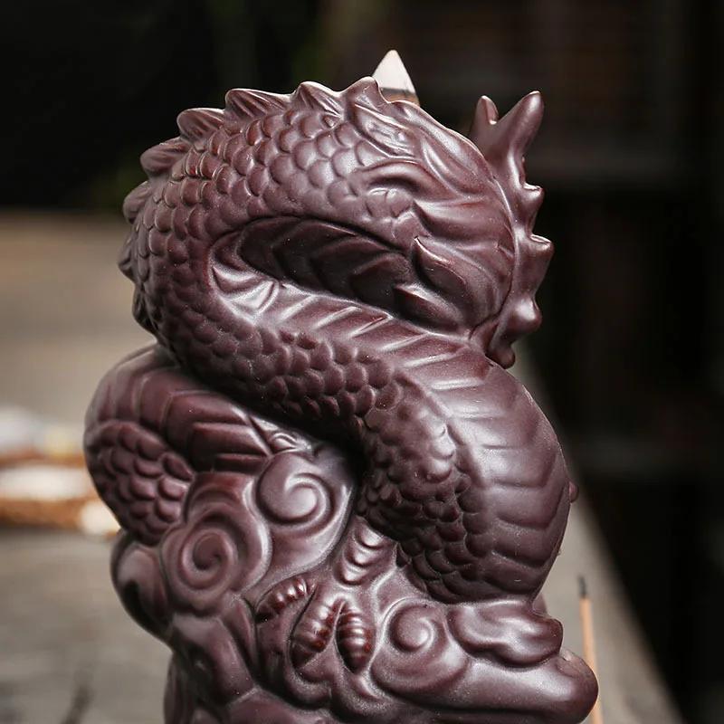 1pc Dragon Lucky Feng Shui Ball Ceramic Handicrafts Home Decorate Backflow Incense Burner Stick Holder Gifts (Without Incense)