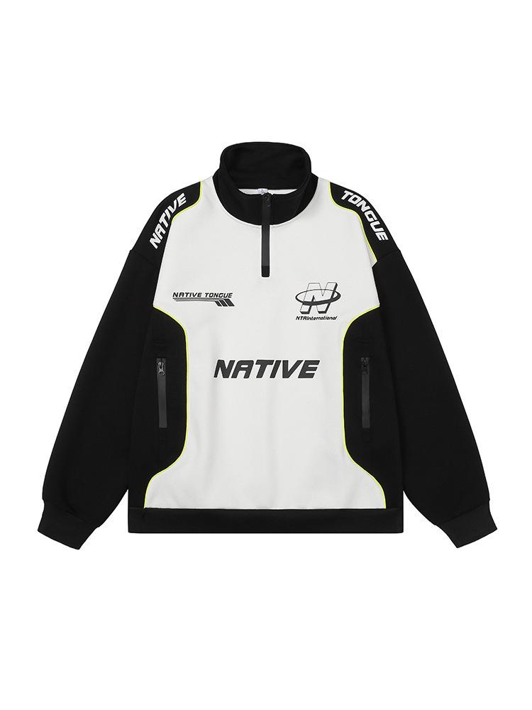 Unisex Retro Racing Half-Zip Sweatshirt - Spring/Autumn Fashion Motorcycle Jacket