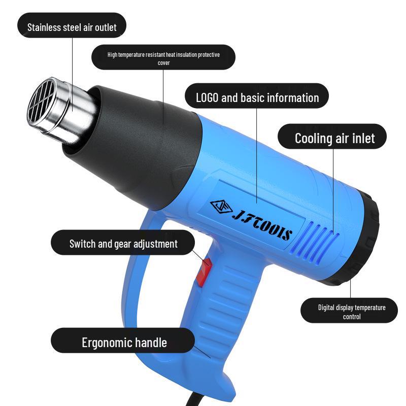 JFTOOIS Jin Feng 1600W Heat Gun: Two-Speed Temperature Adjustable Hot Air Blower for Car Film and More.