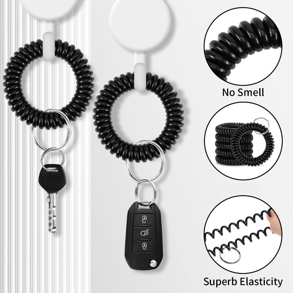 30pcs Wristlet Keychain Spring Spiral Wrist Coil Key Chain Badge Holders Wristband Key Ring Colorful Spiral Coil Hair Tie Sauna Accessaries Wrist Coil