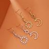 1 Pair Fashion Retro Hollow Earrings Bohemian Style Alloy Sun Moon Earrings Ethnic Asymmetric Design Drop Earrings for Women