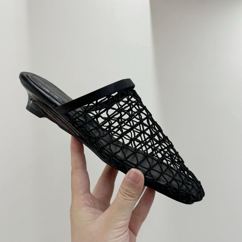 Women Slippers Baotou Half Slippers Women's Outer Wear Summer New Mesh Hollow Sandals Breathable Slope Heel Fishing Net Shoes