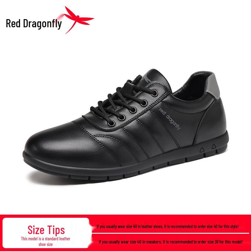 Red Dragonfly Men s Genuine Leather Training Shoes - Spring/Autumn 2025 Collection, Soft Sole, Trendy and Versatile Casual Footwear 40 чёрный