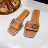 Cool slippers women's summer new flat-bottomed large-size one-word drag fashion belt buckle open-toed slippers