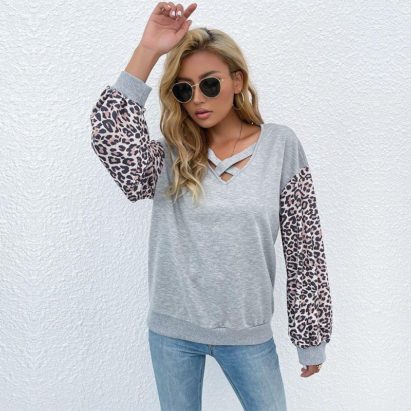 

Women s Leopard Print Long Sleeve T-shirt Leopard Print Long Sleeve T-Shirt Women s Tops Light gray XL