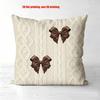Beige Pillows With Bow And Rose 2D Printed Decor Polyester Pillowcase, Sofa Decorative Cushion Cov Headboard Pillow