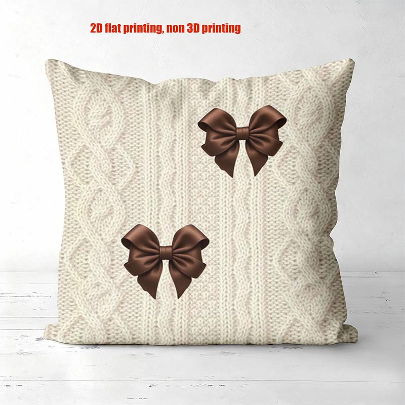 Beige Pillows With Bow And Rose 2D Printed Decor Polyester Pillowcase, Sofa Decorative Cushion Cov Headboard Pillow