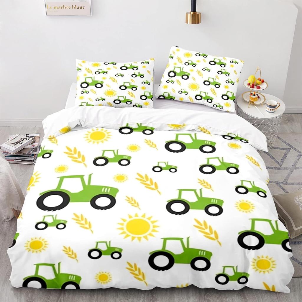 New Children's Tractor Quilt Cover Boys Duvet Cover Set Ractor Bedding Set Truck Farm Tool Cart Comforter Cover Set Holiday Gift