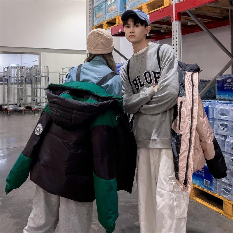 Jachete noi de puf pentru cuplu pentru bărbați și femei În iarnă, culori contrastante îmbinate, largi, pentru cuplu, groase, călduroase, jachete sport, la modă