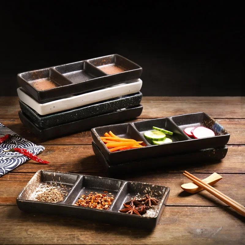 Ceramic dish Japanese kitchen sauces Commercial dipping sauces soy sauce vinegar saucer Household three side dish seasoning bowl