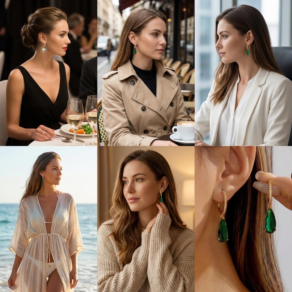 Luxury Shiny Green CZ Dangle Earrings for Women Gold Color Water Drop Cubic Zirconia Hanging Earring Party Wedding Charm Jewelry