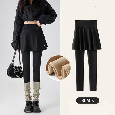 Fleece Leggings Autumn Winter A-Skirt Warm Fake Two-Piece Shark Pants Women High Waist Sports Yoga Seamless Leggings