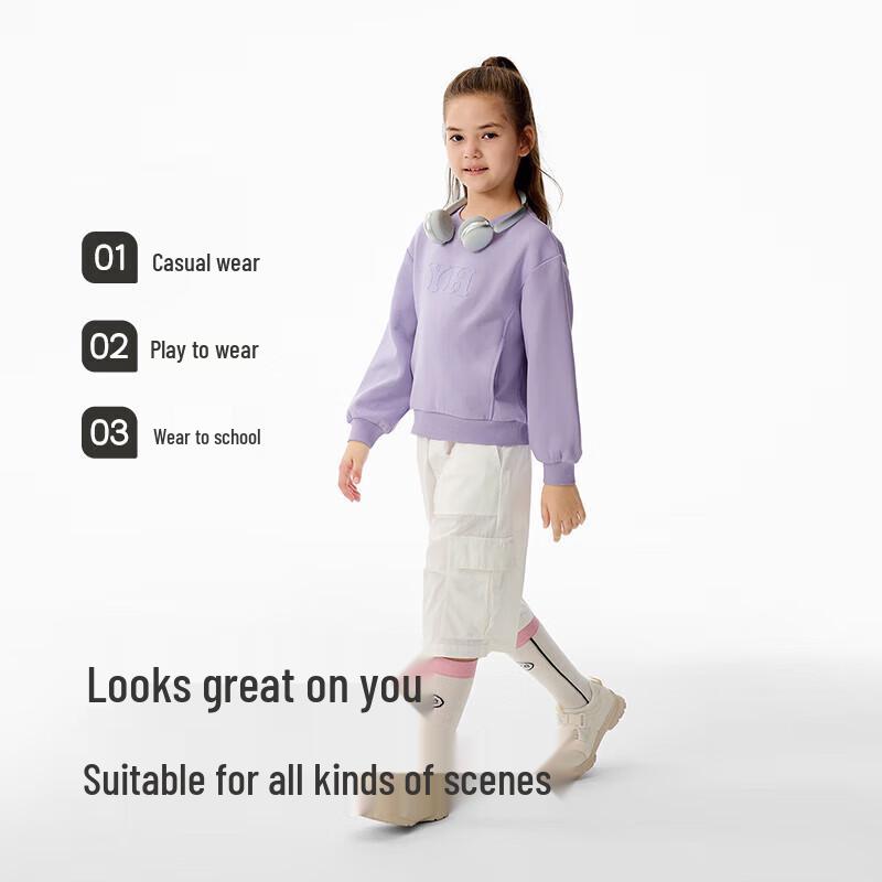 YEEHOO Girls' Solid Color Round Neck Sweatshirt