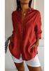 2024 Women's Solid Color Pleated Lapel Shirt - European & American Style, Single-Breasted Roll-Up Sleeve Top