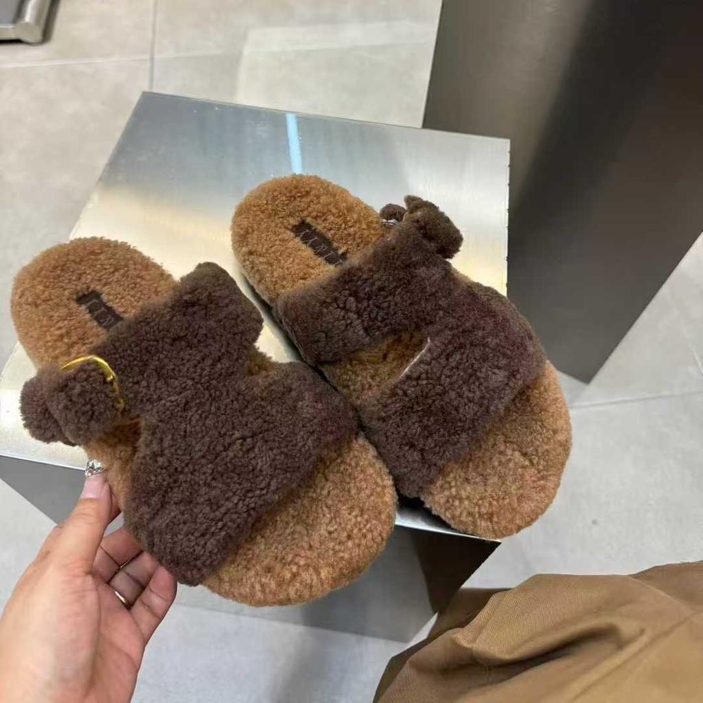 Fluffy Slippers Women's Winter Wear 2025 Autumn New Internet Celebrity Super Fire One-word Drag Fluffy Cotton Slippers Tide