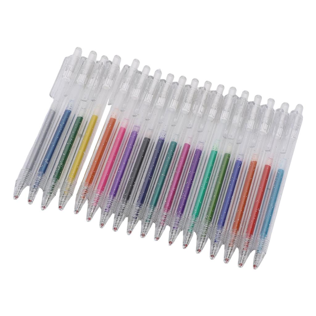 18 Colors Gel Ink Pen Set Retractable 1.0mm Tip Glitter Drawing Pen for Journal Coloring Calendar Decoration