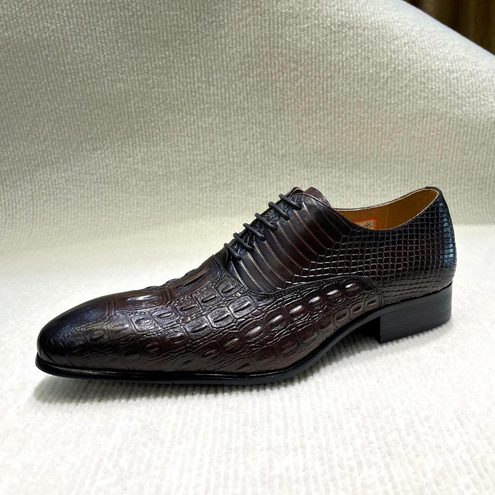 Men'S Leather Shoes Embossed Crocodile Pattern Business Dress Leather Shoes European Style Pure Leather Single Shoes Fashion Wedding Shoes