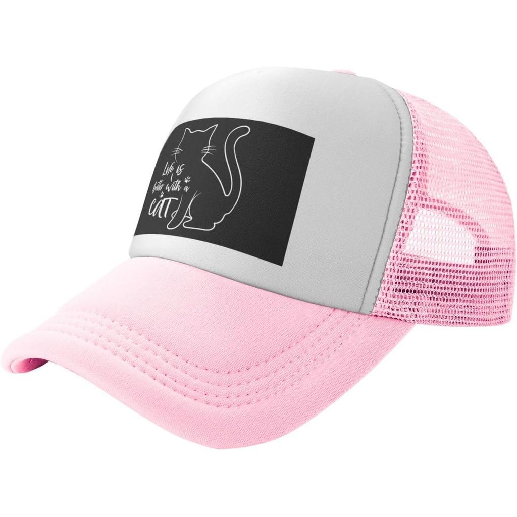 Life Is Better with Cat Trucker Hat Mesh Snapback Cap Graphic Print Adjustable Baseball Hat