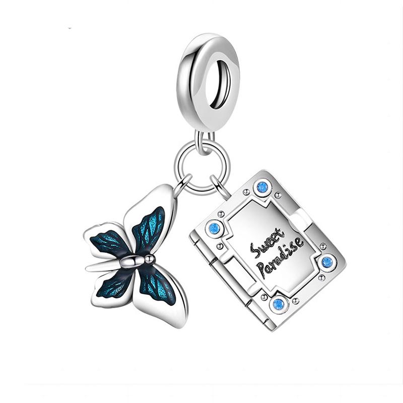 Blue Dragonfly Butterfly Birds Dangle Charm European Silver Bracelet Exquisite Bead DIY Jewelry Gift for Women