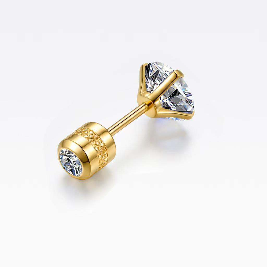 High-Quality Stainless Steel Double-Head Zircon Stud Earrings - Versatile Fashion Jewelry