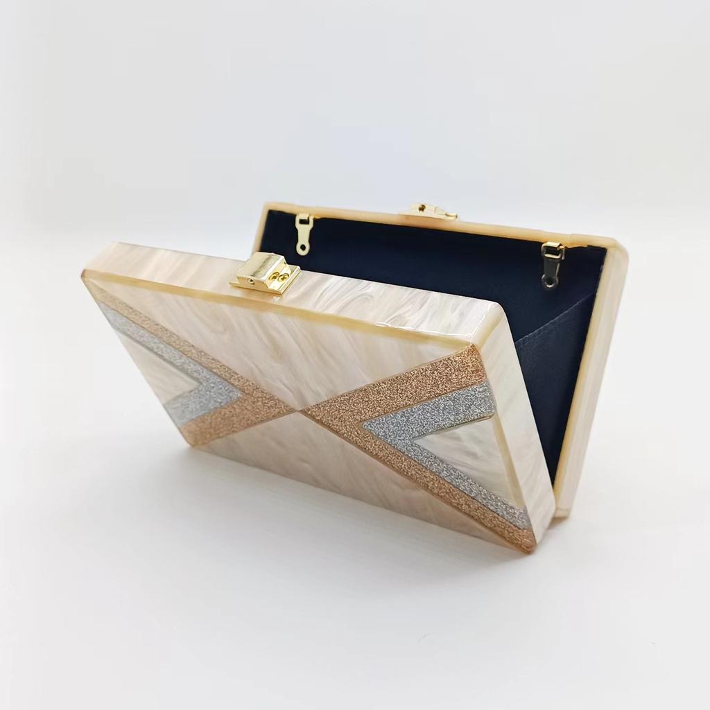 Shoulder Messenger Bag Fashion Acrylic Bag Women's Pearlescent Board Geometric Splicing Party Wedding Clutch Bag Light Luxury