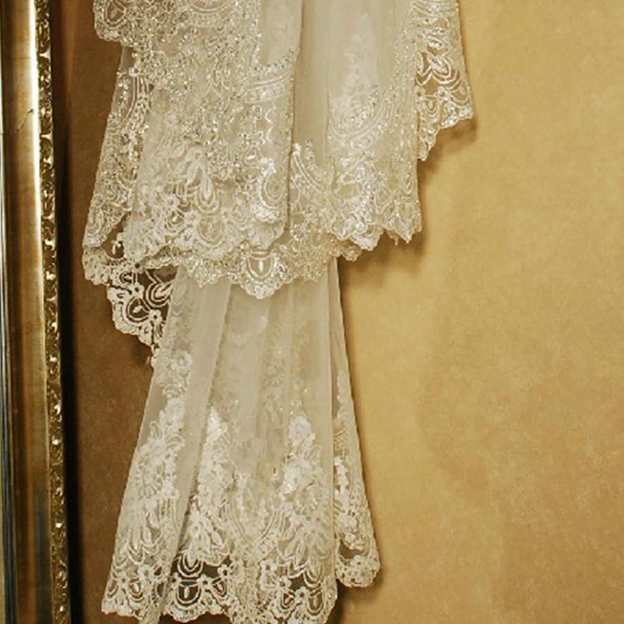 Single Layer Tulle Lace Edge Hijab Wedding Veil - Cathedral Length