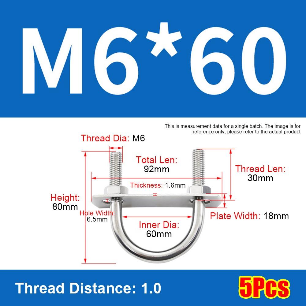 1Set Screws M6 Round Tube Clamp 304 Stainless Steel Right Angle U-bolt Round Bolt  for Round Tube