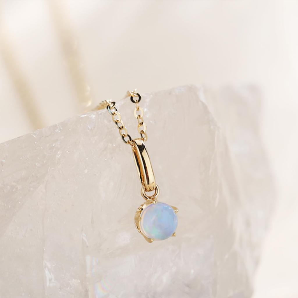 Necklace 1 K18 Yellow Gold Opal Natural Stone Pendant October Birthstone with Silver Chain Brand Christmas Birthday Anniversary Present Gift Wrapping