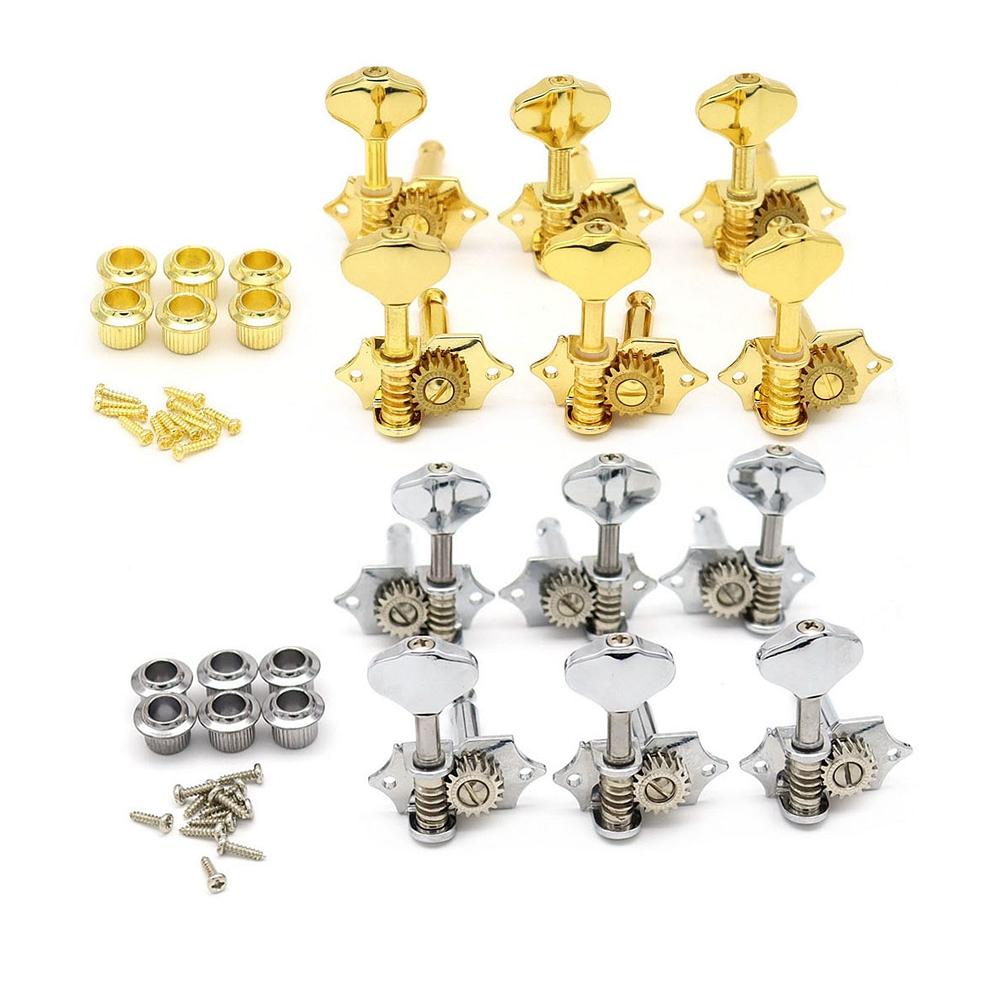 6 Leftright Vintage Guitar Machine Heads Tuners Open Style Guitar Tuning Pegs For St Lp Sq Guitar Silvergold(Type 1)