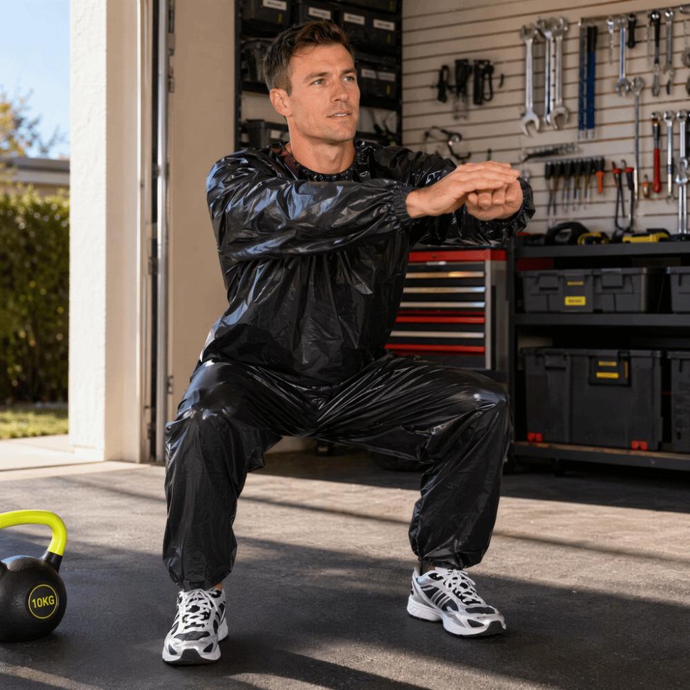 Black Sauna Suit PVC Training Outfit Lightweight Sweat Suit Cycling