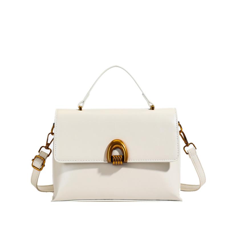 Autumn and winter new fashion oil wax leather small square bag simple lock handbag casual soft leather shoulder oblique span bag