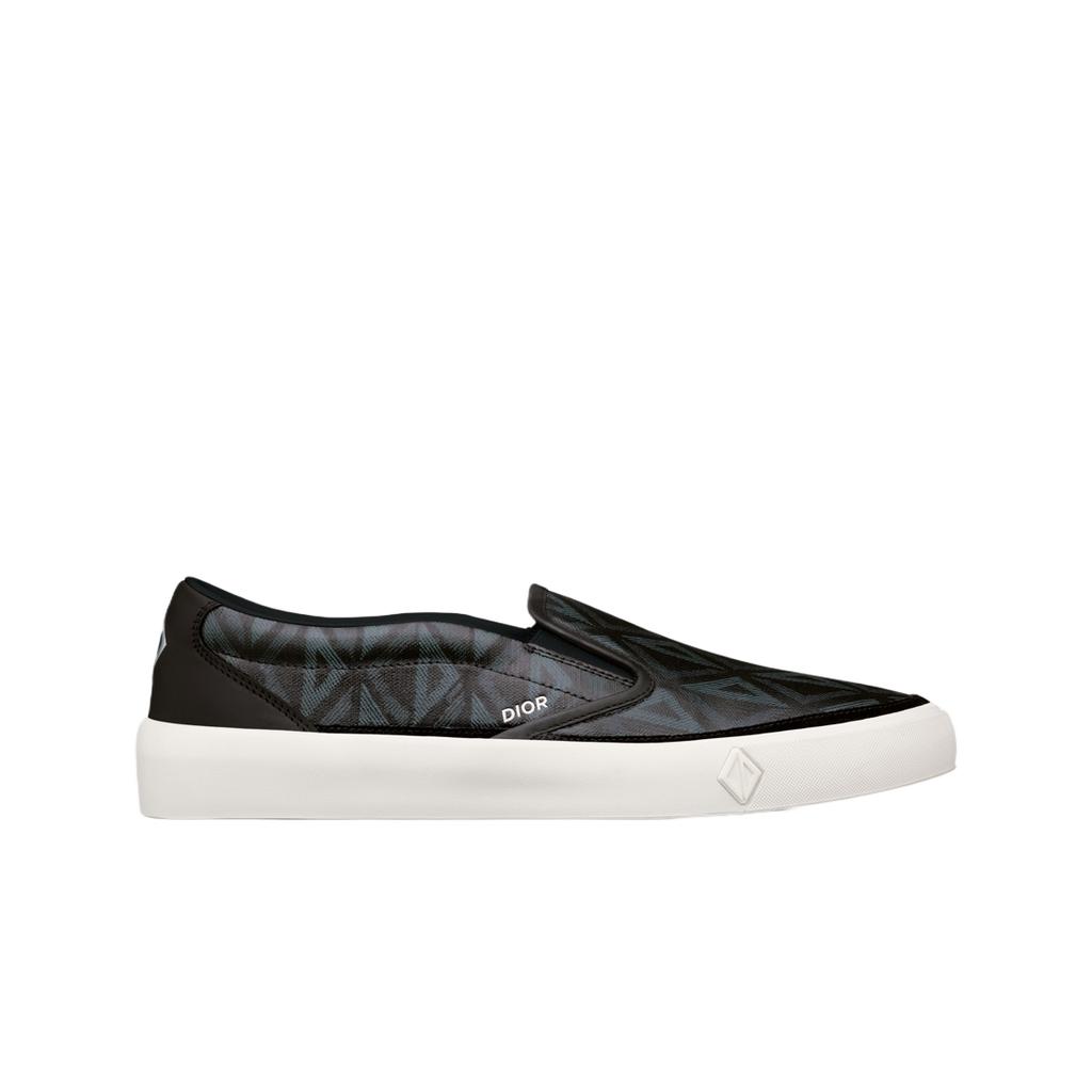 Dior B101 Slip On Sneakers Black Cd Diamond Canvas Smooth Calfskin