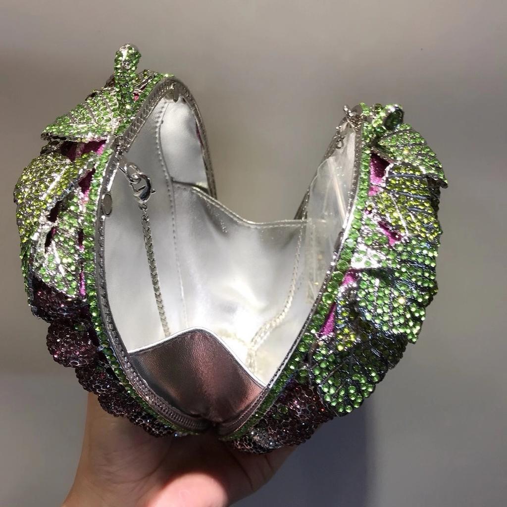Grape Shape Evening Bag Clutches Red Wedding Crystal Clutch Purses Women Prom Bags Party Handbags Lady Dinner Banquet Purse