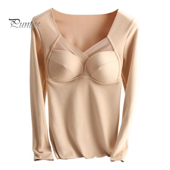 

Женские топы с V-образным вырезом, на груди, с подкладкой, с длинным рукавом, термотопы, эластичная футболка из бархатной ткани DE XL